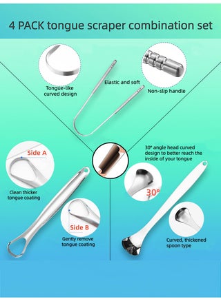 Loucky 4 pcs Tongue Cleaner Set with Travel Case – 430 Stainless Steel Tongue Scraper Kits, Rust-Proof Metal Tongue Scraper, Ergonomic Grip, Portable Oral Hygiene Tool for Fresh Breath, Reduces Bad Breath & Oral Bacteria for Adults - view 5